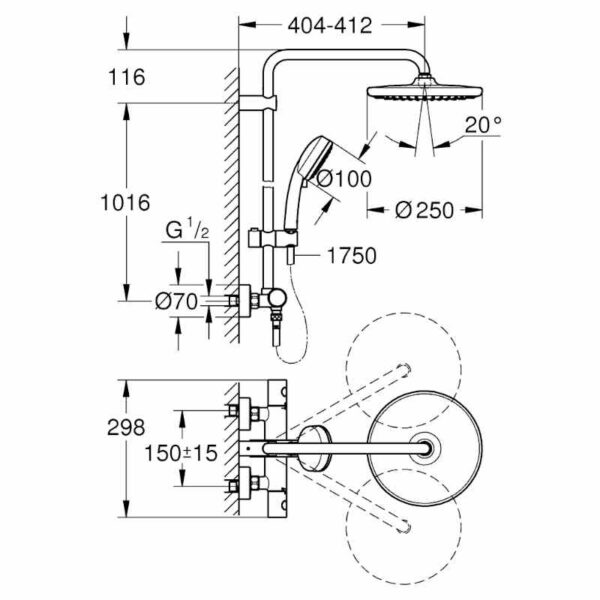 Grohe Tempesta Cosmopolitan System 250 system prysznicowy z termostatem do montażu ściennego chrom 26670000 - obrazek 3